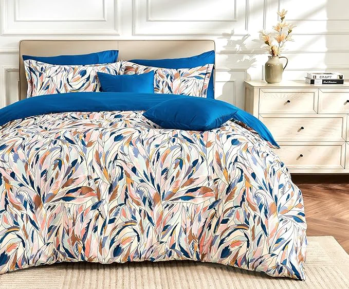 Dependable Queen Size Duvet Cover Set with Button Closure – Multicolor Leaves Botanical Luxury Bedding for a Comfortable Sleeping Genuine