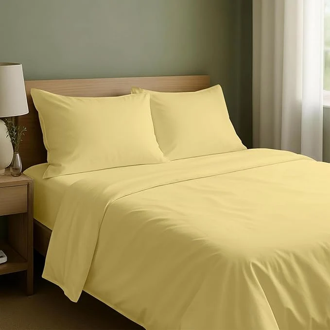 Stylish California Design Den King Sheets Set – Natural Cotton Sheets King Size with Deep Pockets Soft Sateen Weave Breathable and Durable Bedding Set Buttery Yellow Fashionable