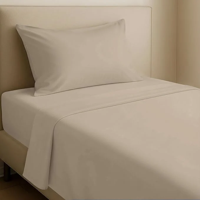 Professional California Design Den Twin Sheets Set – Natural Cotton Sheets with 12 quot Pockets Soft Sateen Weave Breathable and Durable Bedding Set for Dorm Rooms College Beige Warm Taupe World-Class