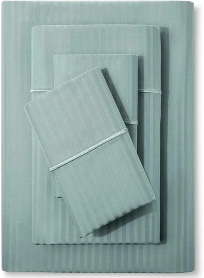 Detailed Feather amp Stitch 500 TC King Size Bed Sheet Set Cotton Soft Breathable Bedsheets 4 Piece 18 quot Deep Pockets Sateen Weave Striped Bedding Mattress Resort Hotel Luxury – Granite Green Stripe Innovative