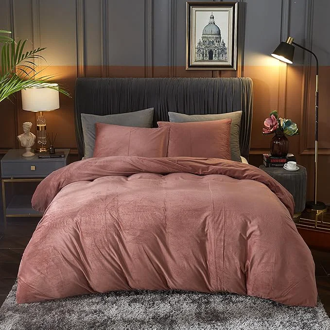 Efficient Ivellow Velvet Duvet Cover King Size 3 Pcs Flannel Blush Pink Duvet Cover King Velvet Comforter Cover Bedding Set Ultra Soft Cozy Solid Luxury Velour Duvet Cover Set Zipper Closure Corner Ties Consistent
