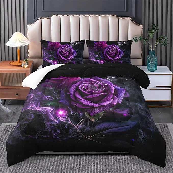 Expertly Made Purple Rose King Size Comforter Set – King Quilt Bedding Set with Flower Pattern for Women 39 s Bedroom Decor Smart