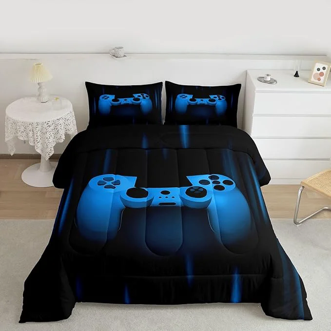 Optimized Feelyou Boys Gamer Comforter Set Toddler Size Bedding Set for Kids Gaming Comforter Blue Black Video Games Gamepad Room Decor for Teens Child Super Soft Geometric Duvet Quilted Son Grandson Gift Fashionable