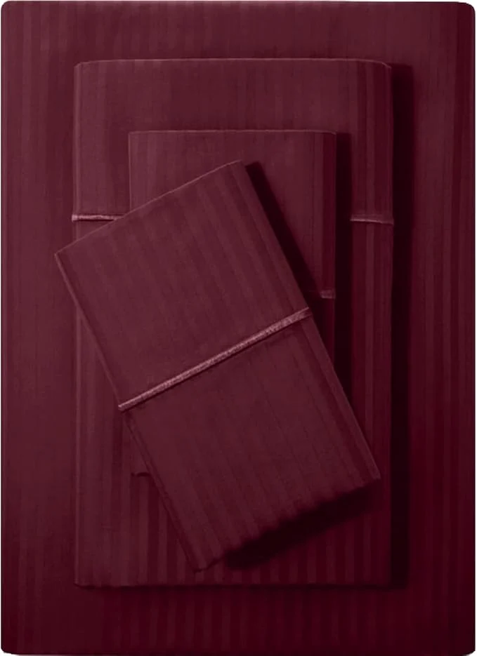 Optimized Feather amp Stitch 500 TC Queen Size Damask Bed Sheet Set Cotton Soft Breathable Bedsheets 4 Piece 18 quot Deep Pockets Sateen Weave Striped Bedding Mattress Resort Hotel Luxury- Burgundy Stripe Powerful