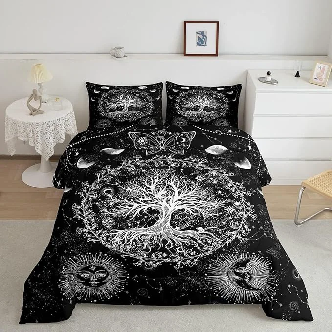 Recyclable Feelyou Sun and Moon Comforter Bohemian Tree Butterfly Style Bedding Set Psychedelic Hippie Comforter Set for Boys Girls Children Teens Bedroom Decor Galaxy Astrology Duvet Set Toddler Size Genuine