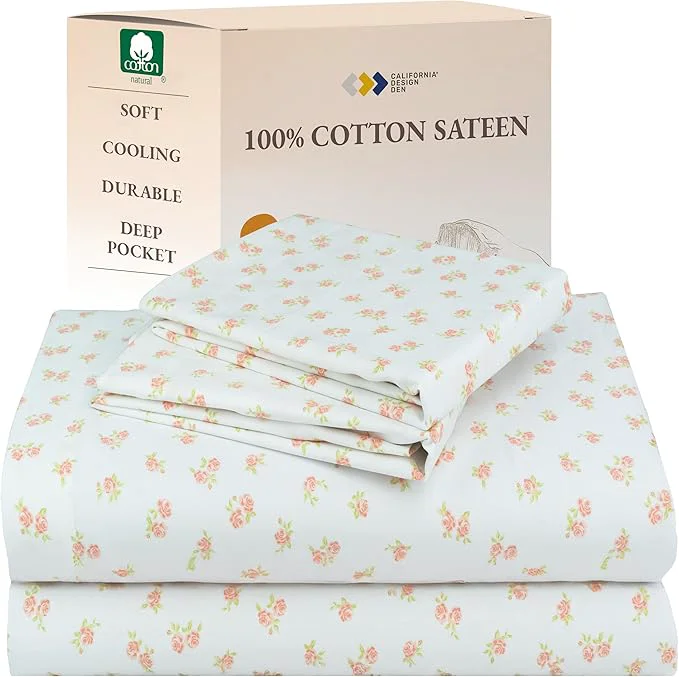 Classic California Design Den Full Sheet Set Floral Pattern Cotton Deep Pocket Full Sheets amp Pillowcase Set Soft Sateen Weave – Chic Floral High-Grade
