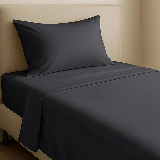 Fast California Design Den Natural Cotton Sheets Twin XL Size Set – Soft Sateen Twin XL Sheets with 12 quot Pockets Durable Bedding Set for Dorm Rooms College Dark Grey Black Tone High-End