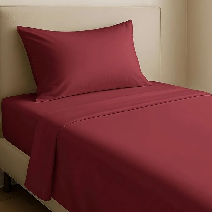 Luxury California Design Den Natural Cotton Bed Sheets Twin Size Set – Soft Sateen Twin Sheets Set with 12 quot Pockets Breathable and Durable Bedding for Dorm Rooms College Brick Red Safe