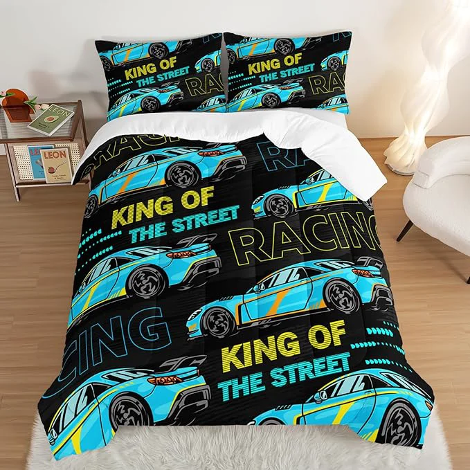 Organic Car Bed for Boys Queen Comforter Set Kids Racing Car Comforter Extreme Sports Bedding Set for Teens Boys Race Car Room Decor Cool Blue Themed Children 39 s Bedding with 2 Pillowcases. Selected