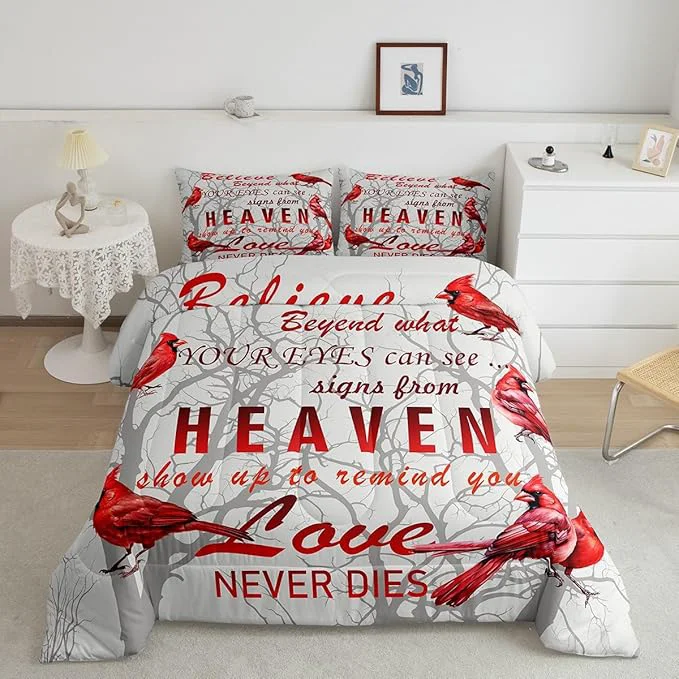 Smart Feelyou Cardinal Bird Comforter Set Twin Size Farmhouse Red Birds Bedding Set for Girls Boys Women Men Tree Branches Decor Comforter Nature Comforter with 1 Pillow Case Fine Crafted