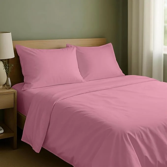 Professional California Design Den Natural Cotton Sheets King Size Set – Soft Sateen Weave Fully Elasticized Deep Pocket King Sheet Set Breathable and Durable Bedding – Doll Pink