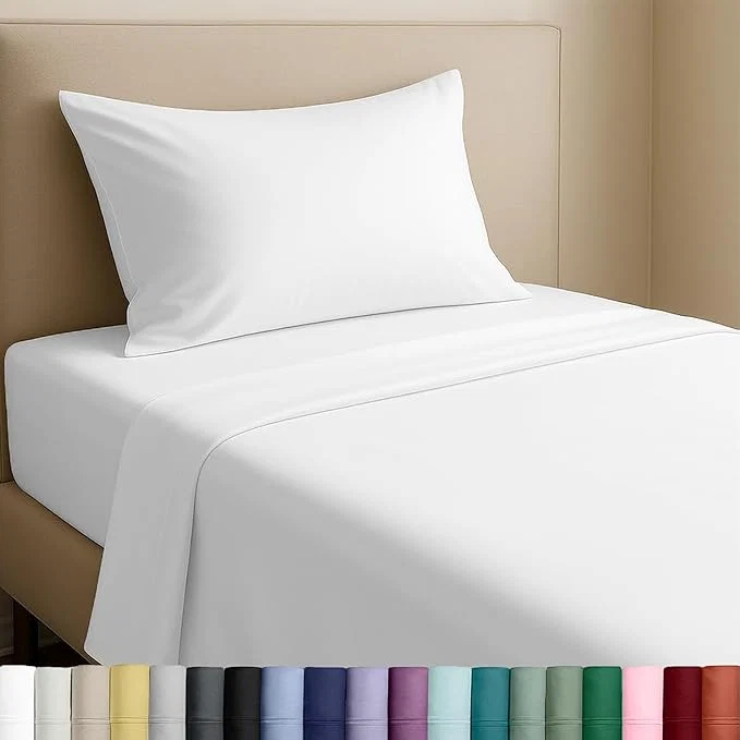 Verified California Design Den Twin Sheets Set – Natural Cotton Sheets with 12 quot Pockets Soft Sateen Weave Breathable and Durable Bedding Set for Dorm Rooms College White Premium Material
