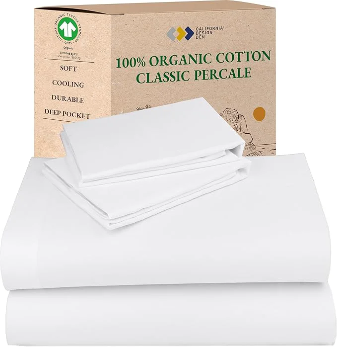Top-Quality California Design Den King Size Sheets Set – Soft Organic Cotton Crisp Percale Sheets with Deep Pockets Breathable and Durable Bedding Set – White Trendy