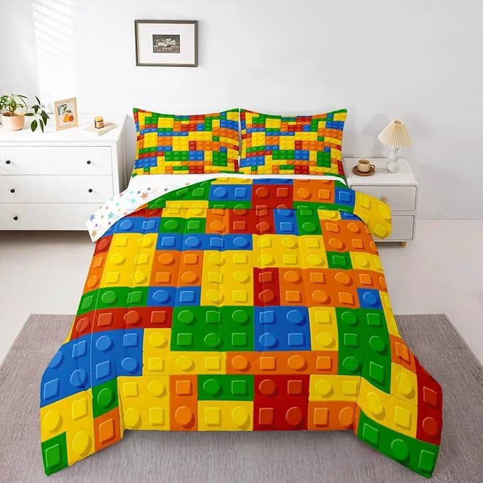 Relaxed Feelyou Games Comforter Set Toddler Building Blocks Bedding Set for Kids Boys Girls Colorful Geometric Toy Brick Comforter Gaming Nursery Quilt Duvet Set with 1 Pillowcase Boys Responsible