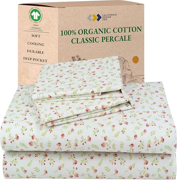 High-Performance California Design Den Queen Sheet Set Floral Organic Cotton Percale Sheets Deep Pocket Queen Sheets amp Pillowcase Set – Floral Powerful