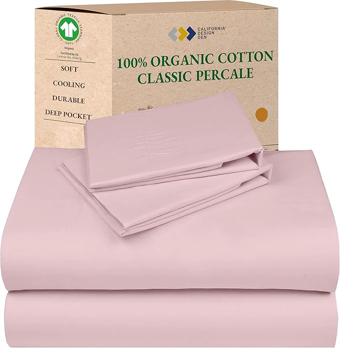Unique California Design Den California King Sheets Set – Soft Organic Cotton Deep Pockets Crisp Percale Cotton Sheets Breathable and Durable Bedding Set Pink – Chalky Tone Selected