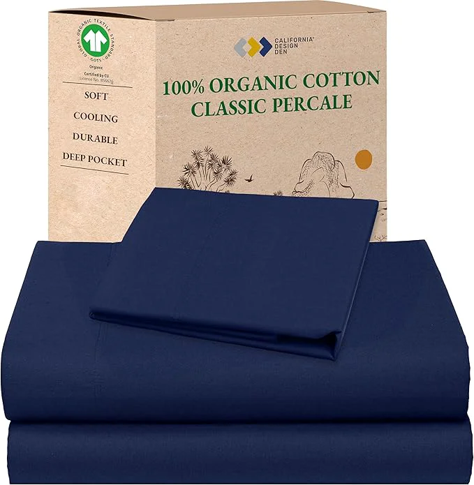 Fast California Design Den Twin XL Sheet Set – Soft Organic Cotton Twin XL Sheet Sets with Deep Pockets Crisp Breathable and Durable Bedding Set – Navy Blue Proven
