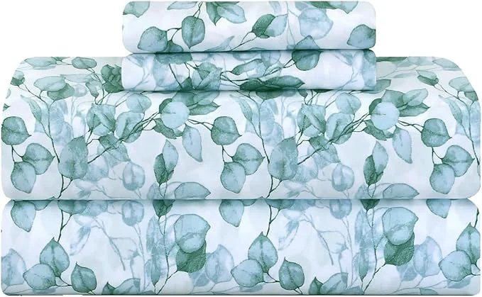 World-Class Feather amp Stitch Printed 500 TC California King Size 4pc Damask Bed Sheet Set Soft Cotton Breathable Bedsheets 18 quot Deep Pockets Sateen Weave Striped Bedding Mattress – Green Leaf Trendy