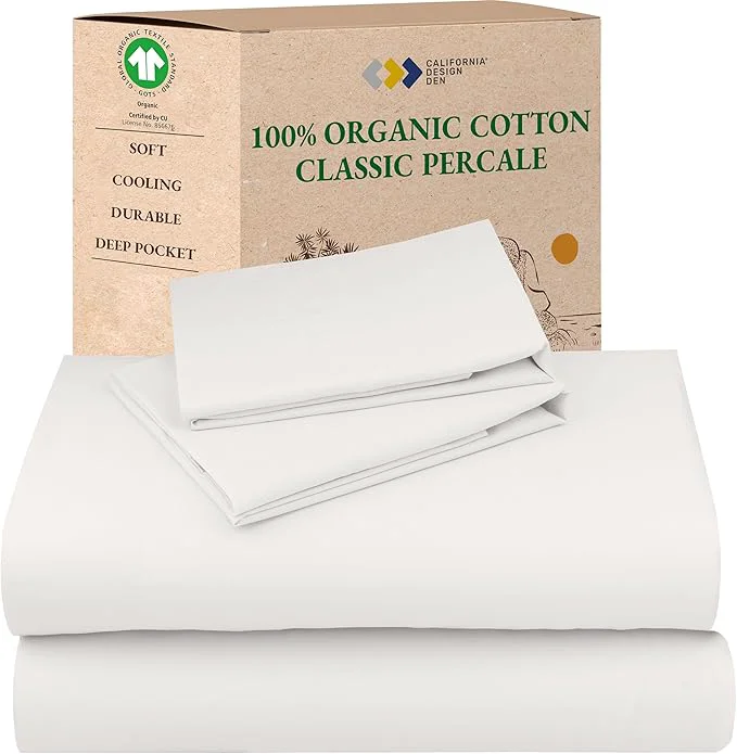 California Design Den King Sheets Set – Soft Organic Cotton Sheets with Deep Pockets Crisp Percale Breathable and Durable Bedding Set – True Ivory Easy-to-Use
