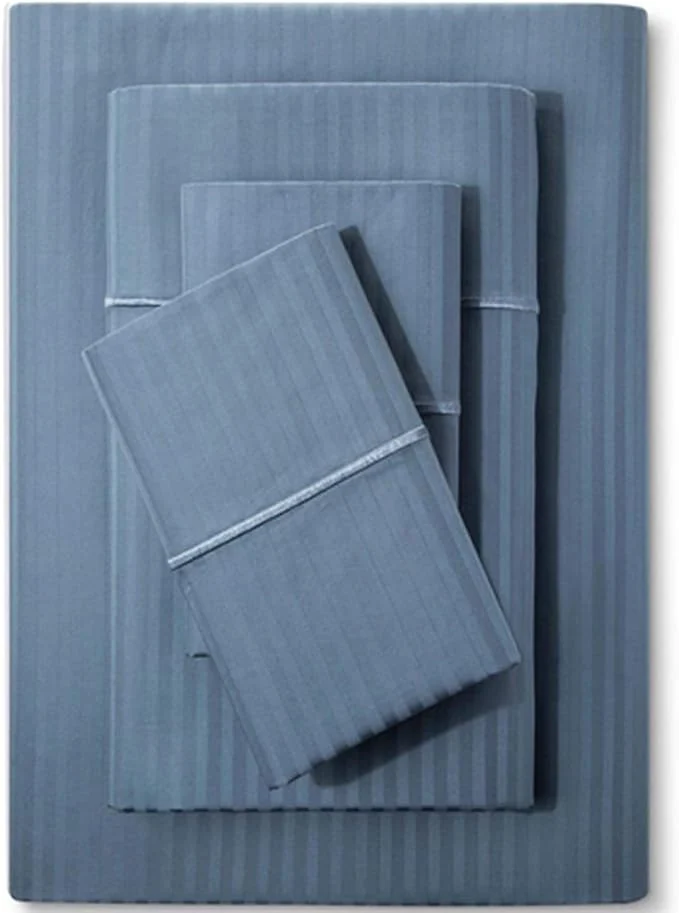 Excellent Feather amp Stitch 500 TC Full Size Damask Bed Sheet Set Cotton Soft Breathable Bedsheets 4 Piece 18 quot Deep Pockets Sateen Weave Striped Bedding Mattress Resort Hotel Luxury Décor – Blue Stripe First-Class