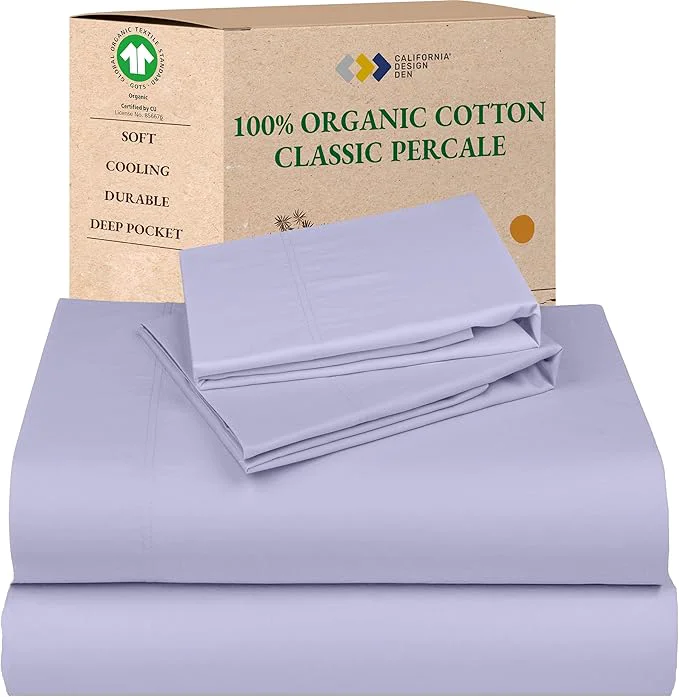 Carefully Designed California Design Den Full Sheets Set – Soft Organic Cotton Bed Sheets with Deep Pockets Crisp Percale Breathable and Durable Bedding Set – Lavender Mist High-End