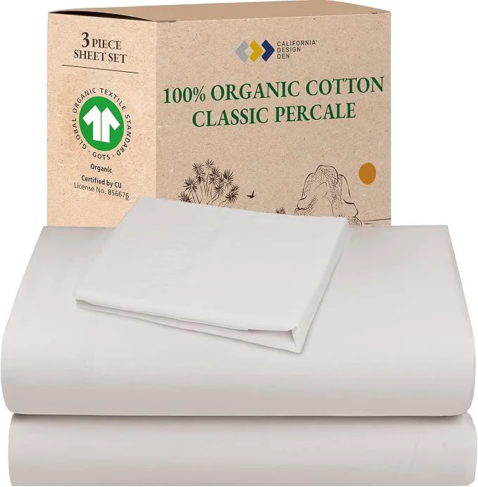 Relaxed California Design Den Extra Long Twin Sheets Set – Organic Cotton Bed Sheets Crisp Percale Deep Pockets Breathable and Durable Bedding Set – Stone True Beige Sophisticated