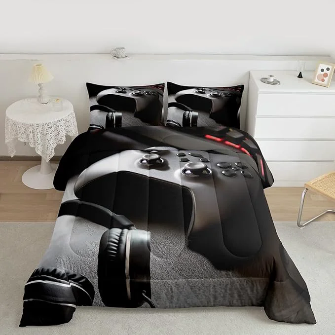 Responsible Feelyou Gaming Bedding Set Boys Game Controller Comforter for Kids Girls Teens Modern Gamer Headset Comforter Set Youth Gaming Console Video Game Decor Duvet Set with 1 Pillow Case Twin Size Black Flexible