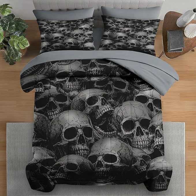Verified Comforter Set Twin Size Skeleton Retro 5 Pcs Bedding for Adults Spooky Horror Gothic Bed Sheet Sets with Fitted Sheet Pillowcases amp Shams for Bedroom Bed Decor Dependable