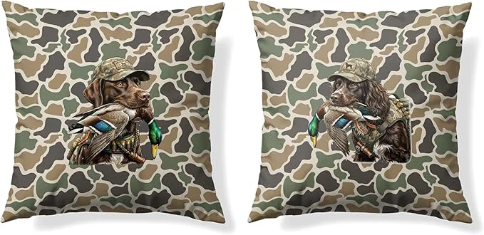 Genuine Vintage Camo Labrador Retriever Mallard Duck Throw Pillow Covers 18×18 Set of 2 Dog Hunting Pillowcase Camouflage Farm Animal Decorative Pillow Covers Camouflage Wild Animal Decor（86） Pure