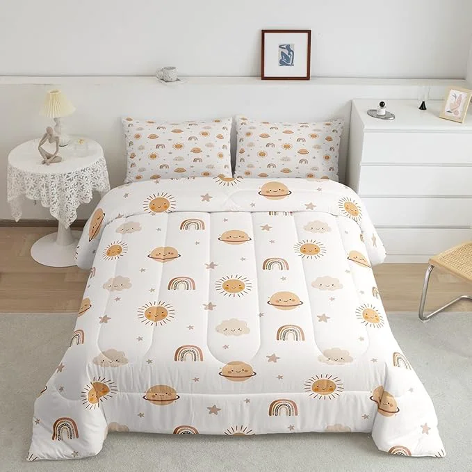 Comfortable Erosebridal Girls Rainbow Comforter Set Kids Sun and Stars Quilt King Children Kawaii Planets Clouds Comforters amp Sets Girly Cartoon Theme Bedding Set Iridescent Print Down Comforter 2 Pillowcases Reliable