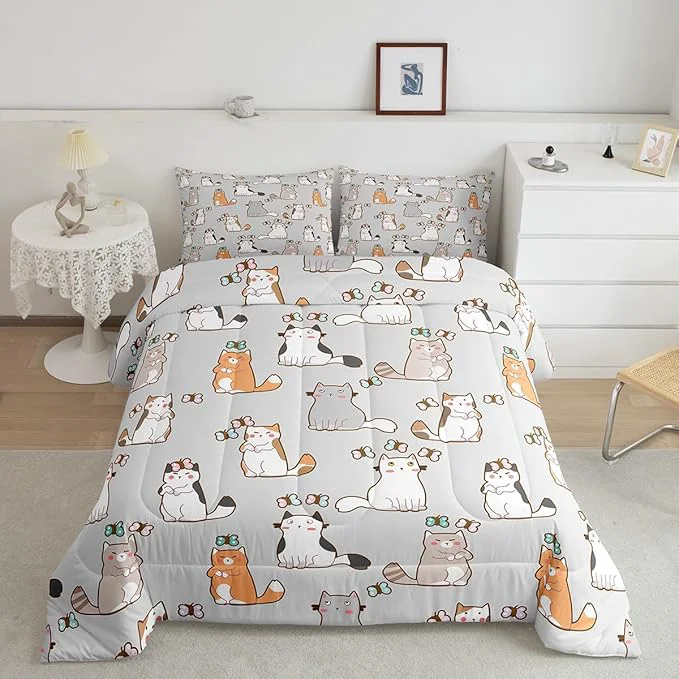 Next-Generation Erosebridal Cartoon Cat Duvet Insert Full for Kids Boys Girls Cute Butterfly Print Quilt for Room Decor Kawaii Animal Kitten Bedding Set Pet Theme Down Comforter Luxury Soft Comforter Set Grey Healthy