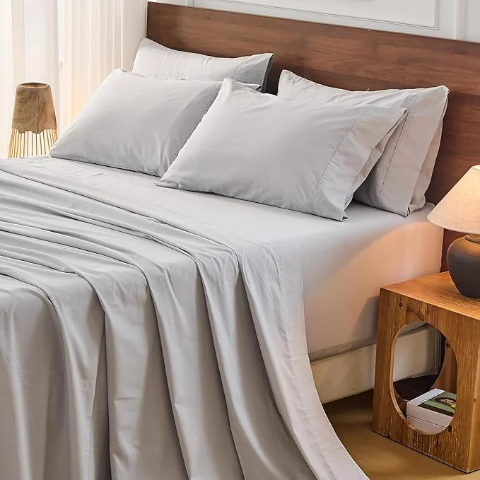 Safe Bedlifes French Flax Linen Sheets Set King Size – 6 Piece Extra Deep Pocket 18-24 quot Soft Breathable King Bed Sheets with Temperature Regulating amp Moisture-Wicking Grey Organic