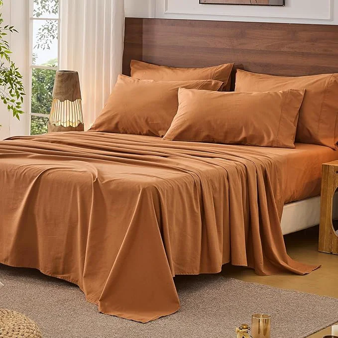 Sophisticated Bedlifes French Pure Linen Sheets Queen Size Breathable and Cooling Flax Sheet Set Soft Durable and Moisture Wicking 16 Inch Deep Pocket-4 Piece Queen Brown Solid