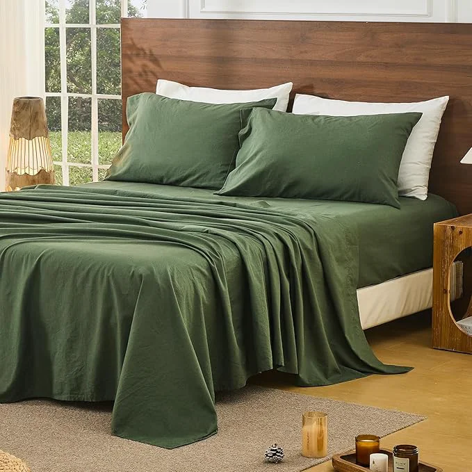 Original Design Bedlifes French Pure Linen Sheets California King Size Breathable and Cooling Flax Sheet Set Soft Durable and Moisture Wicking 16 Inch Deep Pocket-4 Piece Cal King Forest Green Certified