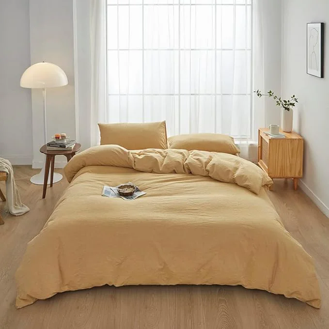 User-Friendly FACE TWO FACE Bedding Duvet Cover Set Washed Cotton Duvet Cover Linen Like Textured Breathable Durable Soft Comfy King Ginger Healthy