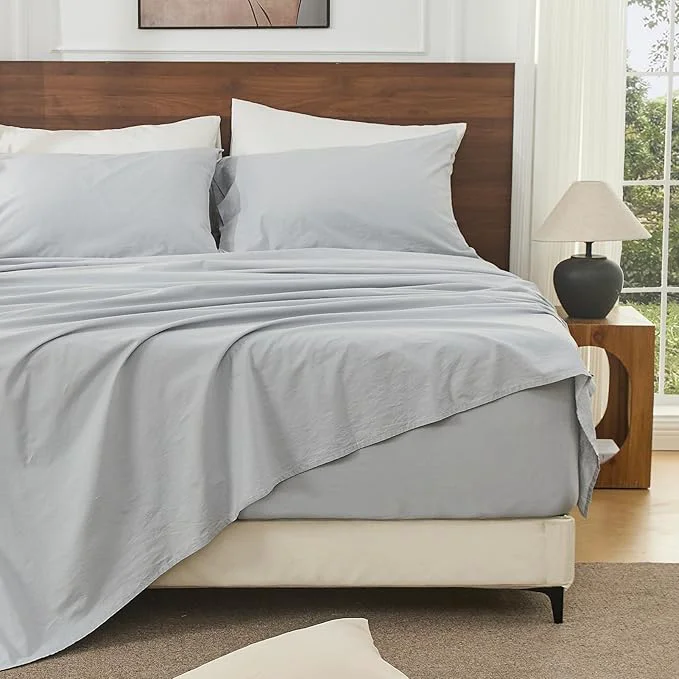 Comfortable Bedlifes French Linen Sheets Queen Size 18-24 Extra Deep Pocket 4-Piece Set Breathable amp Moisture-Wicking Soft amp Durable Sheets for Thick Mattresses Grey Advanced