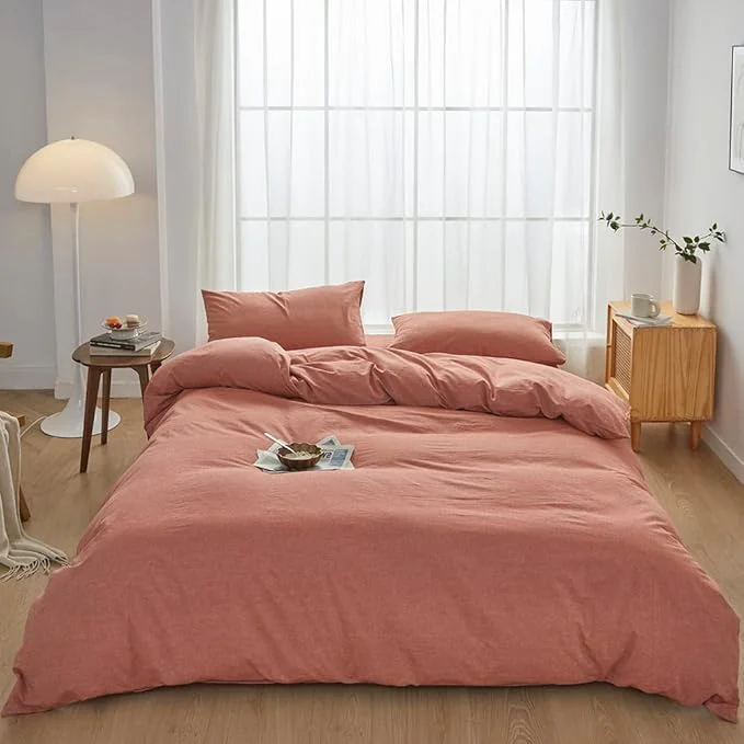 Expertly Made FACE TWO FACE Bedding Duvet Cover Set 3 Pieces Washed Cotton Duvet Cover Linen Like Textured Breathable Durable Soft Comfy California King Caramel Genuine
