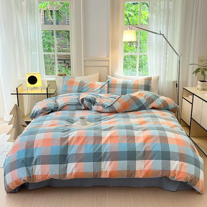Unique FACE TWO FACE Bedding Duvet Cover Set Washed Cotton Duvet Cover Linen Like Textured Breathable Durable Soft Comfy Full Yunxi Powder Reliable