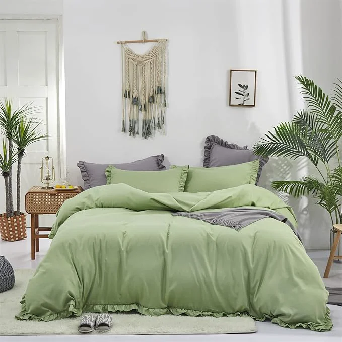 Premium Material CLOTHKNOW Green Ruffle Comforter Twin Twin XL Sage Green Bedding Comforter Sets Farmhouse Shabby Chic Comforter Set Vintage Rustic Soft Flexible