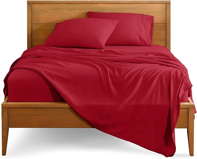 Top-Quality Bare Home California King Sheet Set – 1800 Ultra-Soft Microfiber Cal King Bed Sheets – Double Brushed – Deep Pockets – Easy Fit – 4 Piece Set – Bed Sheets California King Red Original Design