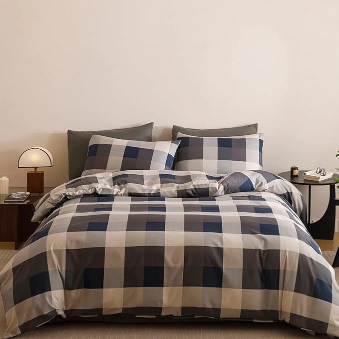 World-Class CLOTHKNOW Blue Plaid King Size Comforter Set Gingham Tartan Bedding Comforter Sets Geometric Comforter King Sets with 2 x Pillow Cases Innovative