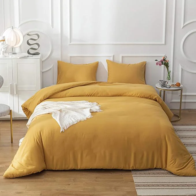 Efficient CLOTHKNOW Mustard Yellow Queen Comforter Set 3Pcs Yellow Bedding Comforter Sets Soft All Season Turmetric Comforter with 2 x Pillow Cases Verified