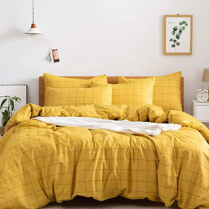 Modern JELLYMONI Natural Cotton 3pcs Plaid Duvet Cover Sets Checkered Queen Comforter Cover 1 Duvet Cover and 2 Pillow Shams with Zipper Closure amp Corner Ties Authentic