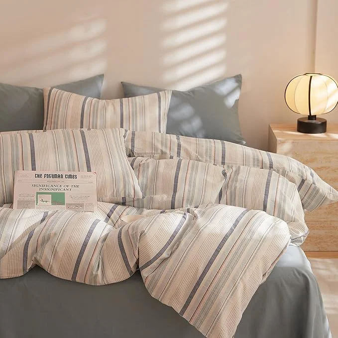 Outstanding Blue Striped Duvet Cover Set Full Washed Cotton Stripes Pattern Printed Bedding Set 3 Pieces Blue White Striped Comforter Cover with 2 Pillowcases Minimalist Soft Breathable Duvet Cover Full Refined