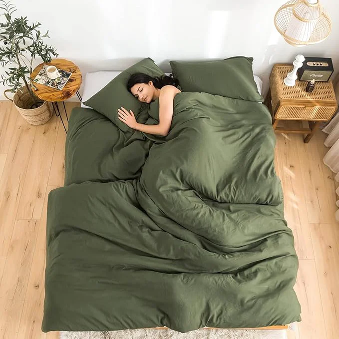 Outstanding COTTEBED Ultra-Soft Queen Washed Bedding Comforter Sets Bed All Seasons Use Light Weight with Warm Fluffy Washable Cotton Microfiber Fabric 1 Bed Comforter amp 2 Pillow Sham Queen Full Dark Olive Green Premium