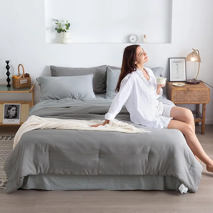 Advanced COTTEBED Ultra-Soft Bed Sets Queen with Comforter and Sheets – All Season Use 7 Pieces Bed in a Bag Aesthetic Solid Polycotton Dark Grey Queen Comforter and Light Gray Bedding Sheet Sets Pillowcase Carefully Designed
