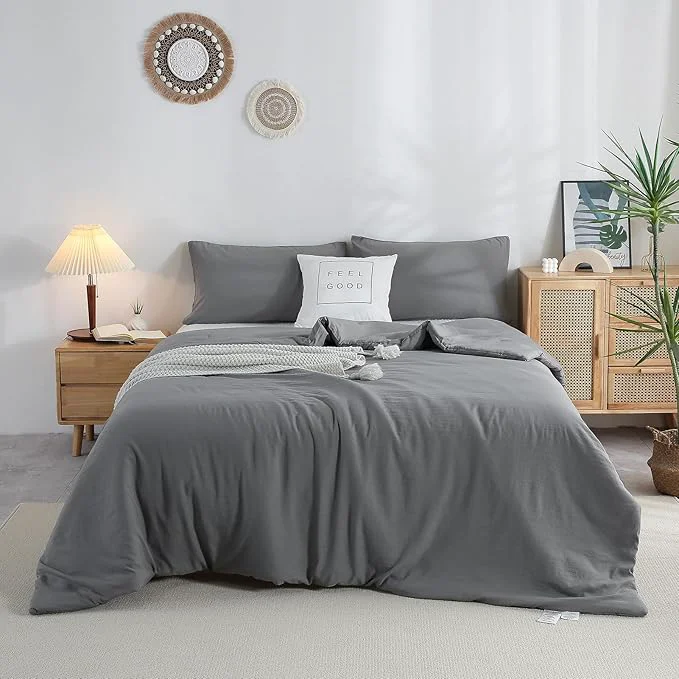 Stylish COTTEBED Ultra-Soft KING Sized Bedding Down Comforters Sets Dark Gray All Seasons Use Lightweight Soft Fluffy Washed Cotton Microfiber – 1 Bed Comforter amp 2 Pillowshams King California Cal King Grey Fine