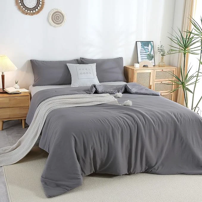 Original Design COTTEBED Ultra-Soft Gray Comforter Sets Queen Full Sized Bedding – All Season Lightweight Fuzzy Fluffy Modern Washed Polycotton Microfiber – 1 Bed Down Comforters amp 2 Pillowsham Queen Full Dark Grey Clean