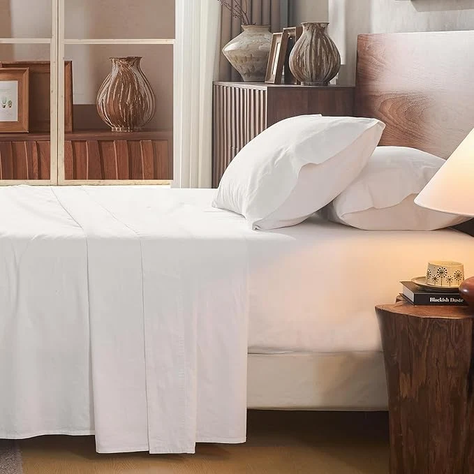 Professional Linen Sheet Set King Size Extra Deep Pocket Fits 18-24 Inch Mattress Breathable amp Soft Smooth 4-Piece Set for Thick Mattresses Hotel Luxury Bedding（King White） Carefully Designed