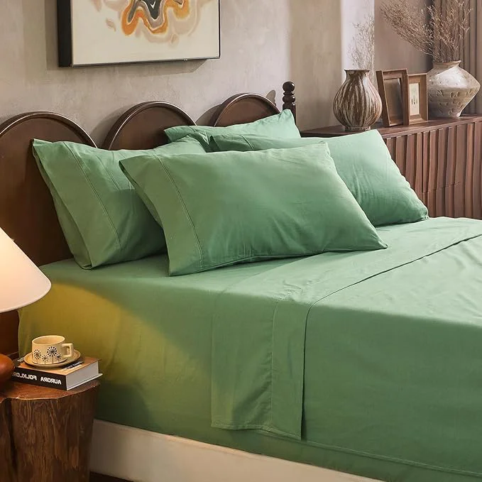 Healthy Linen Sheet Set Queen Size Extra Deep Pocket Fits 18-24 Inch Mattress Breathable amp Soft Smooth 6-Piece Set for Thick Mattresses Hotel Luxury Bedding（Queen Sage Green） Classic